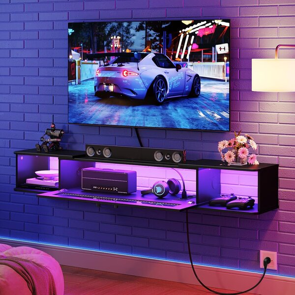VASAGLE Závěsný TV stolek Browny 140 cm s LED osvětlením černý