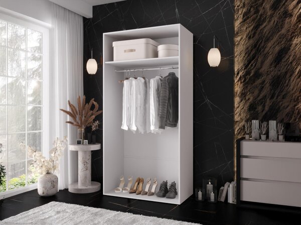 Šatní skříň se zrcadlem Grelipt 1L 100 cm, Barva: bílá / bílá + zlatá 5903211528385