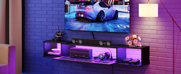 VASAGLE Závěsný TV stolek Browny 140 cm s LED osvětlením černý
