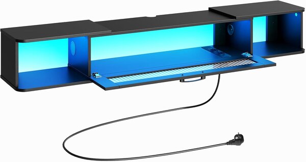 VASAGLE Závěsný TV stolek Browny 140 cm s LED osvětlením černý