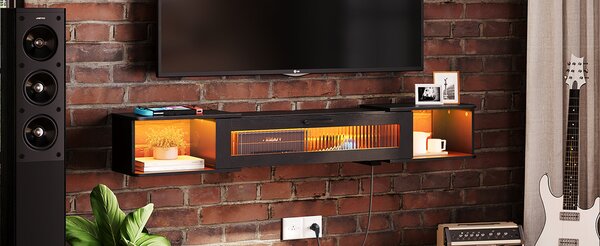 VASAGLE Závěsný TV stolek Browny 140 cm s LED osvětlením černý