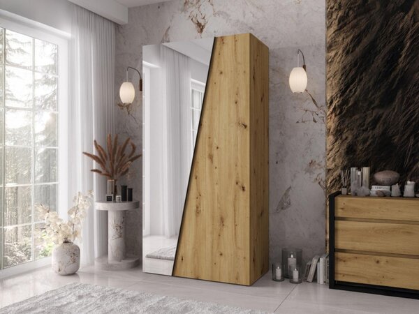 Šatní skříň se zrcadlem Grelipt 1L 100 cm, Barva: bílá / bílá + zlatá 5903211528385