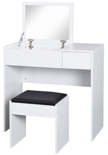 HOMCOM Toaletka s Taburetem a Odklápěcím Zrcadlem 80x40x79 cm a Úložnými Boxy 40x30x40 cm Bílá | Aosom