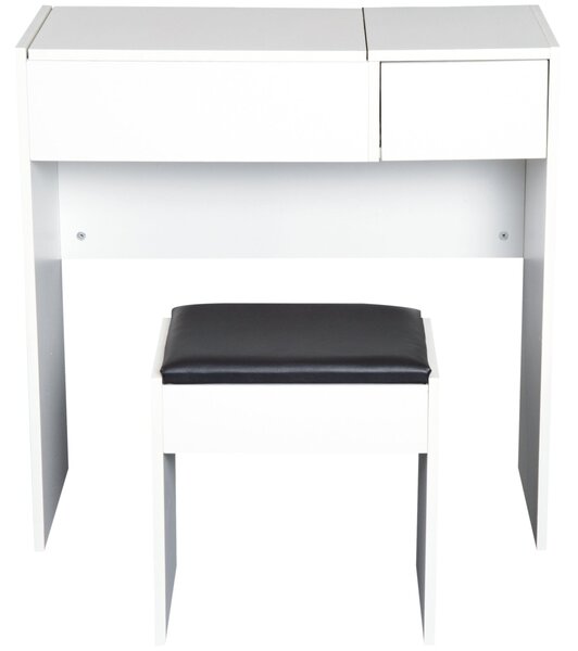 HOMCOM Toaletka s Taburetem a Odklápěcím Zrcadlem 80x40x79 cm a Úložnými Boxy 40x30x40 cm Bílá | Aosom