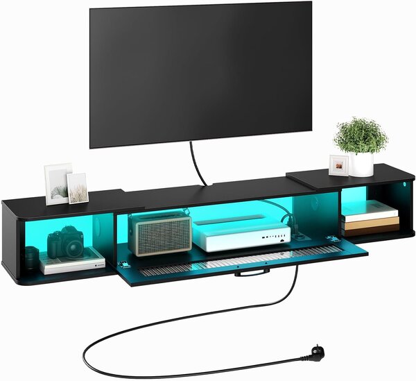 VASAGLE Závěsný TV stolek Browny 140 cm s LED osvětlením černý