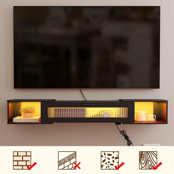 VASAGLE Závěsný TV stolek Browny 140 cm s LED osvětlením černý