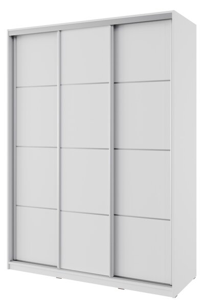 Česká šatní skříň NEJBY BARNABA 150 cm s posuvnými dveřmi, 4 šuplíky a 2 šatními tyčemi, bílá