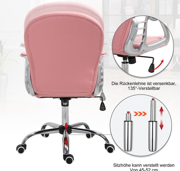 Vinsetto Kancelářská Židle, Ergonomická Židle s Područek, Polstrované Opěradlo, Výškově Nastavitelná Počítačová Židle z Umělé Kůže, Otočná Židle do Do