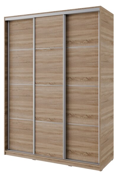 Česká šatní skříň NEJBY BARNABA 150 cm s posuvnými dveřmi, 4 šuplíky, 2 šatními tyčemi, dub sonoma