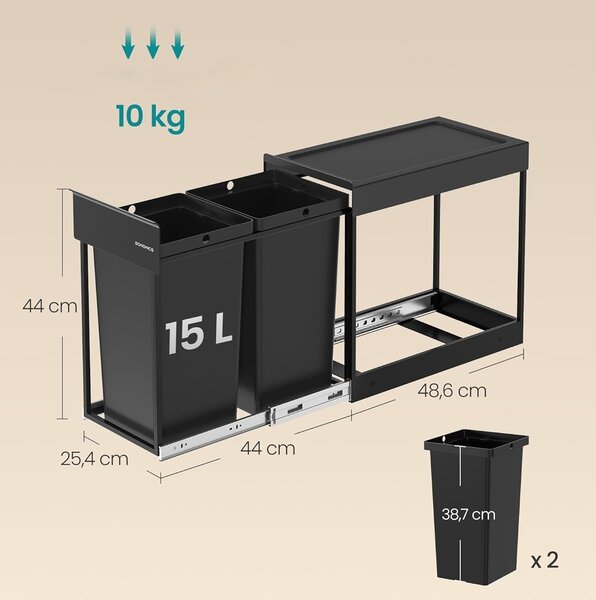 SONGMICS Koš na tříděný odpad Abes 30 l černý