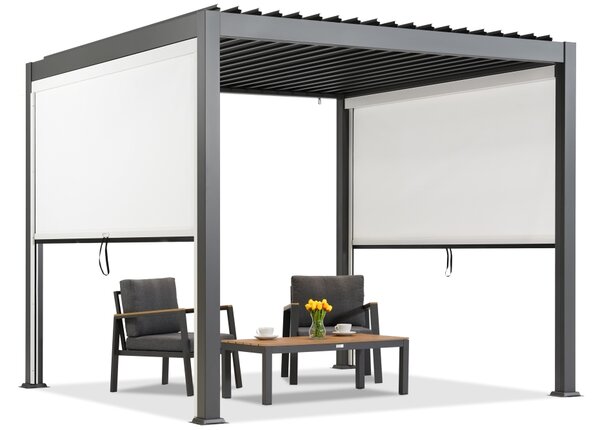 Lagos 3x3 volně stojící terasová pergola s roletami na dvou stranách Garden Point antracitová a bílá