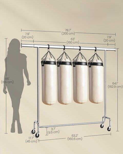 SONGMICS Stojan na oblečení Fabio s nastavitelnou šířkou 160/200 cm chromovaný
