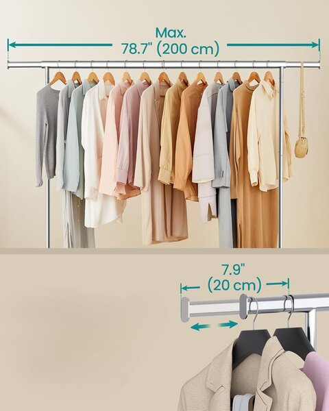 SONGMICS Stojan na oblečení Fabio s nastavitelnou šířkou 160/200 cm chromovaný