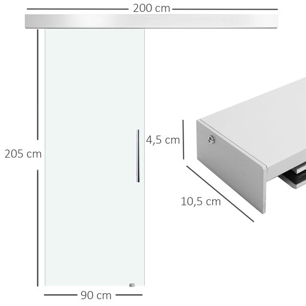 HOMCOM Skleněné posuvné dveře s madlem jednostranně matné 90 x 205 cm | Aosom