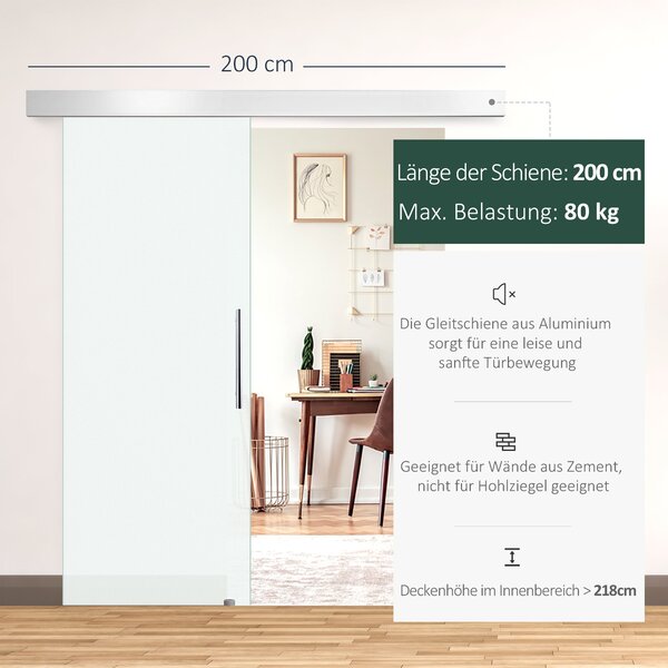 HOMCOM Skleněné posuvné dveře s madlem jednostranně matné 90 x 205 cm | Aosom