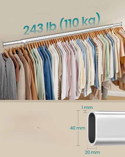 SONGMICS Stojan na oblečení Fabio s nastavitelnou šířkou 160/200 cm chromovaný