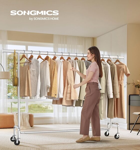 SONGMICS Stojan na oblečení Fabio s nastavitelnou šířkou 160/200 cm chromovaný