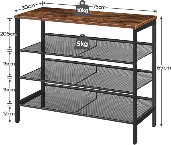 Botník Vasagle Grego 69 cm černý/hnědý