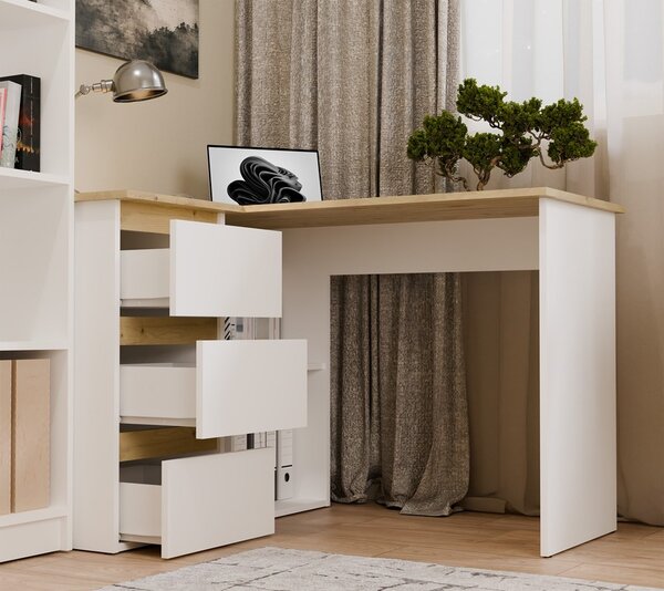 TP Living Rohový psací stůl Nicea levý dub artisan/bílý
