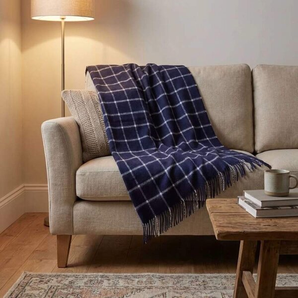 Deka z jehněčí vlny Windowpane Navy 190 x 140 cm Tweedmill