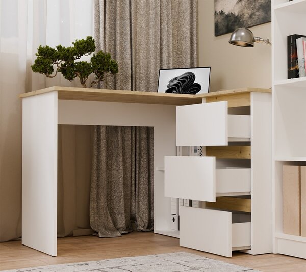 TP Living Rohový psací stůl Nicea pravý dub artisan/bílý