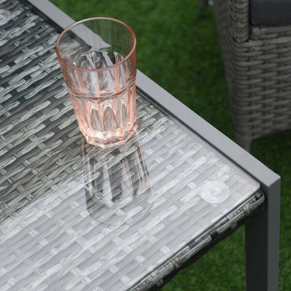 Zahradní stůl Outsunny - venkovní boční stůl s tvrzeným sklem, polyrattan + hliník, šedý, 50 x 49,5 x 50 cm | Aosom