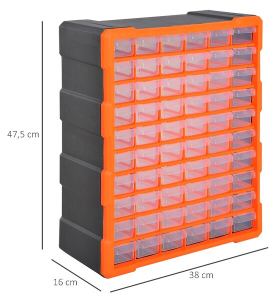DURHAND Organizér na malé díly s 60 přihrádkami, oranžový, 38 x 16 x 47,5 cm | Aosom