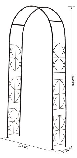Outsunny Kovový Růžový Oblouk pro Šplhající Rostliny Zahradní Oblouk s Ostrým Vrcholem Kovová Konstrukce Obelisk pro Růže 114 x 30 x 230 cm Černý | Ao