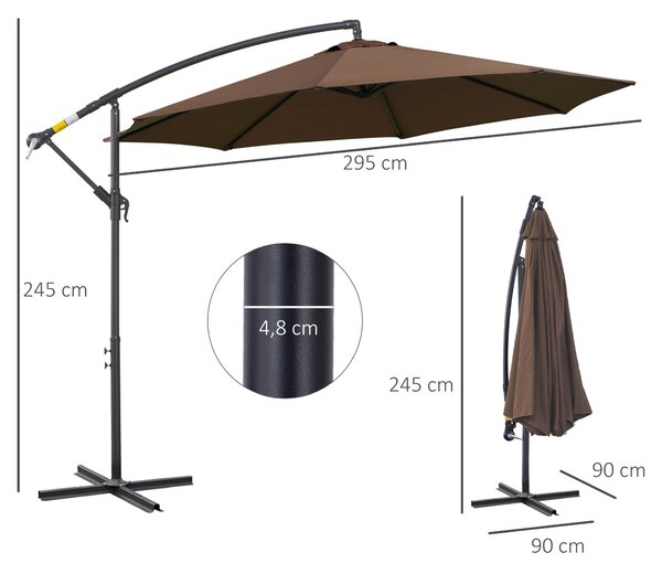 Outsunny Náklonový Slunečník Ø300 cm s UV ochranou, Kolečkový Mechanismus, Zahradní Slunečník s Podstavcem pro Balkon a Terasu | Aosom