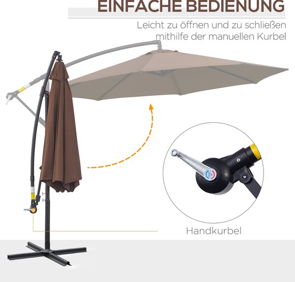 Outsunny Náklonový Slunečník Ø300 cm s UV ochranou, Kolečkový Mechanismus, Zahradní Slunečník s Podstavcem pro Balkon a Terasu | Aosom