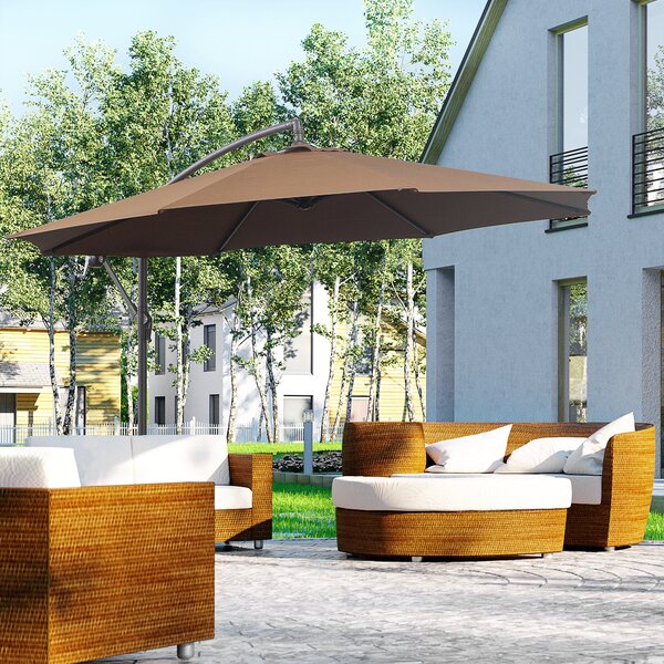 Outsunny Náklonový Slunečník Ø300 cm s UV ochranou, Kolečkový Mechanismus, Zahradní Slunečník s Podstavcem pro Balkon a Terasu | Aosom