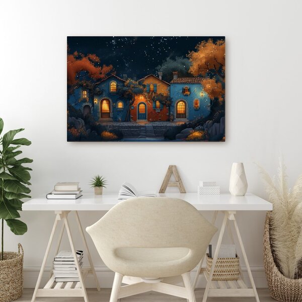 Obraz vánoční vesnička pod hvězdami