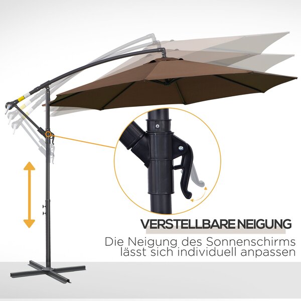 Outsunny Náklonový Slunečník Ø300 cm s UV ochranou, Kolečkový Mechanismus, Zahradní Slunečník s Podstavcem pro Balkon a Terasu | Aosom