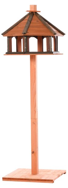 Hnízdo PawHut se stojanem - Odolná krmítko pro ptáky s hliníkovou střechou, dřevěné krmítko pro divoké ptáky Ø52 x 130H cm přírodní | Aosom