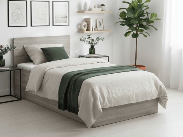 Postel SOFIA 90 x 200 cm, dub lanýž s lamelovým roštem a matrací Deluxe 10 cm