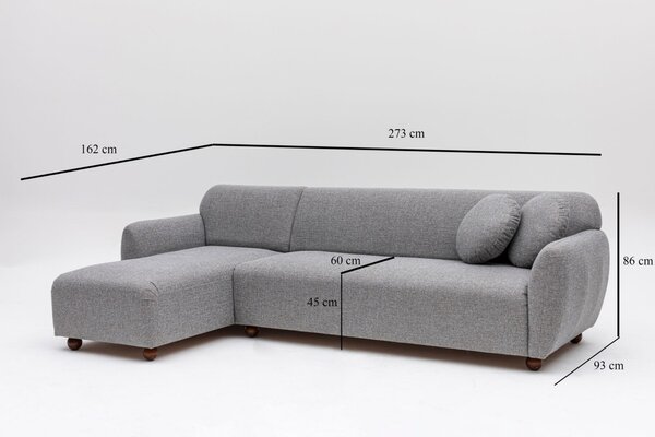 Hanah Home Rohová sedací souprava Eddy 273 cm světle šedá levá