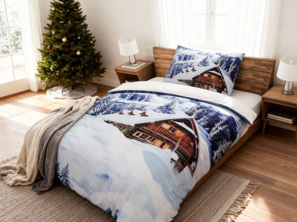 3D povlečení z mikrosaténu WINTER CHALET, bílé Rozměr povlečení: 70 x 90 cm | 140 x 200 cm