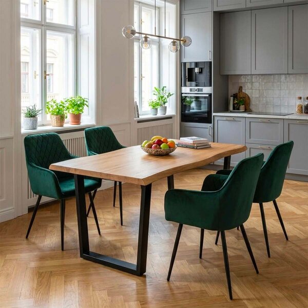 Vikio Jídelní set pro 4 osoby 160x90 cm dub noha U zelená židle s područkami VJS166-4Z