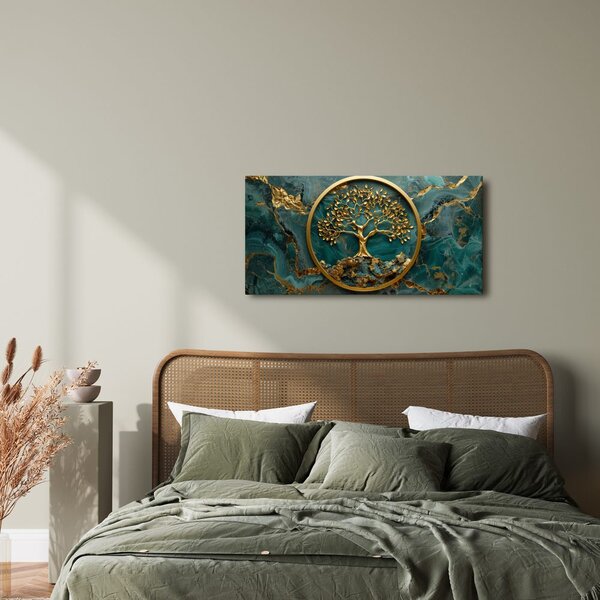 Obraz zlatý strom života na smaragdu