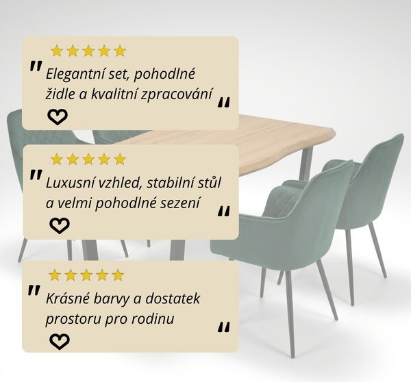 Vikio Jídelní set pro 4 osoby 160x90 cm dub noha U zelená židle s područkami VJS166-4Z