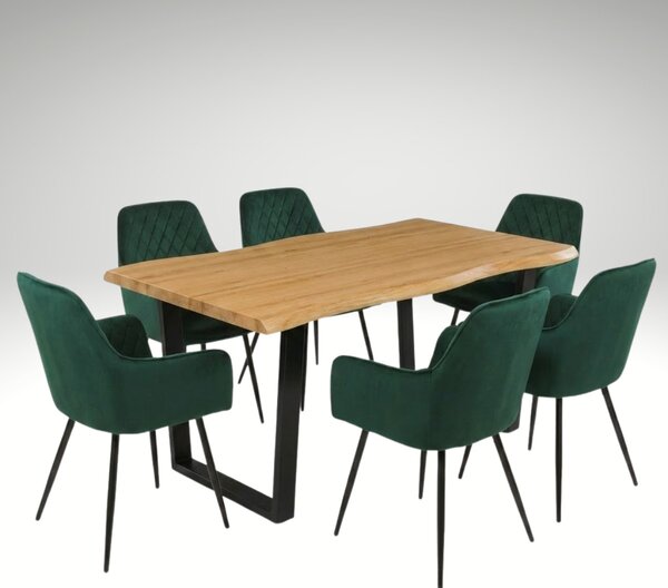 Vikio Jídelní set pro 6 osob 160x90 cm dub noha U zelená židle s područkami VJS166-6Z