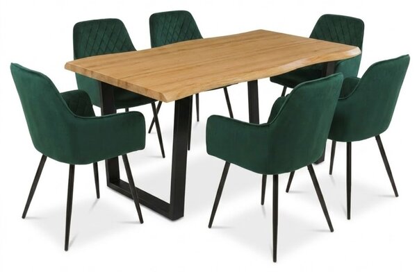 Vikio Jídelní set pro 6 osob 160x90 cm dub noha U zelená židle s područkami VJS166-6Z