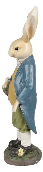 Dekorace králičí taťka v modrém saku s vajíčky - 17*10*38 cm - Clayre & Eef