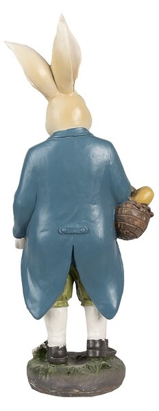 Dekorace králičí taťka v modrém saku s vajíčky - 17*10*38 cm - Clayre & Eef