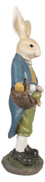 Dekorace králičí taťka v modrém saku s vajíčky - 17*10*38 cm - Clayre & Eef