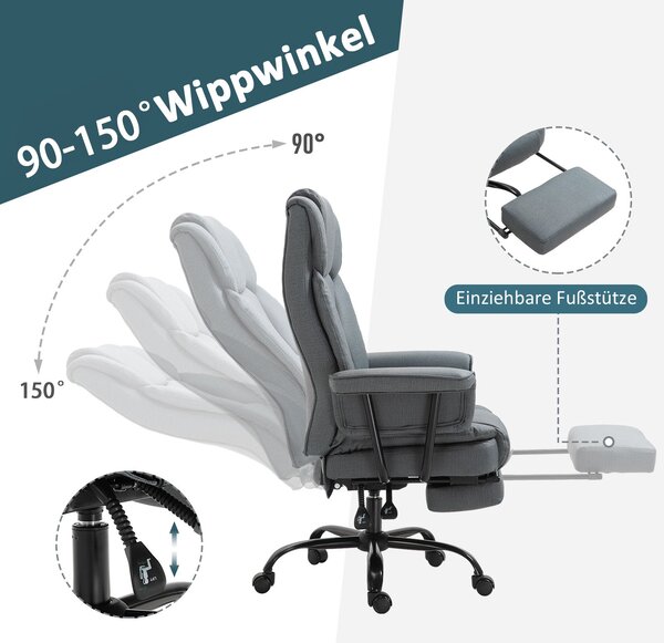 Vinsetto Kancelářská Židle Ergonomická Výkonná Židle 360° Otočná Počítačová Židle Výškově Nastavitelná S Opěrkou Hlava a Polstrovanými Opěrkami Rukou