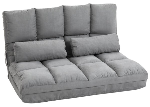 HOMCOM 2-v-1 Podlahová Židle s Podporou Zády a Nastavitelným Sedákem Šedý Velur Metal 102 x 73 x 60 cm | Aosom