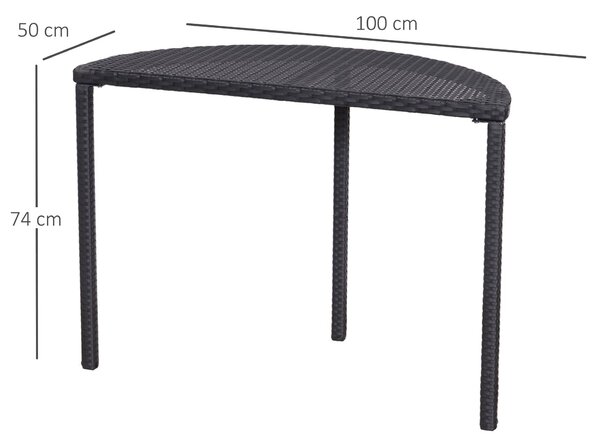 Outsunny Balkonový stůl - Zahradní boční stůl, venkovní nábytek, půlkruhový, polyrattan, kov, černá, 100 x 50 x 74 cm | Aosom