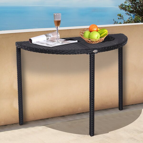 Outsunny Balkonový stůl - Zahradní boční stůl, venkovní nábytek, půlkruhový, polyrattan, kov, černá, 100 x 50 x 74 cm | Aosom