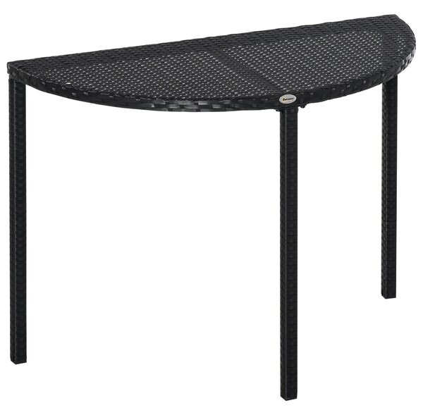 Outsunny Balkonový stůl - Zahradní boční stůl, venkovní nábytek, půlkruhový, polyrattan, kov, černá, 100 x 50 x 74 cm | Aosom